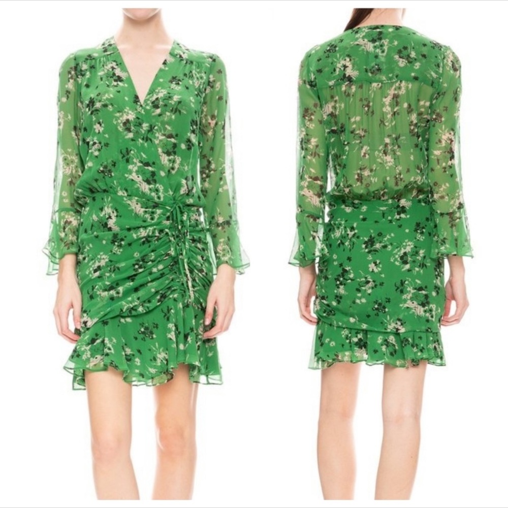 Veronica Beard Sean Ruched Floral Flounce Dress Sz S/4